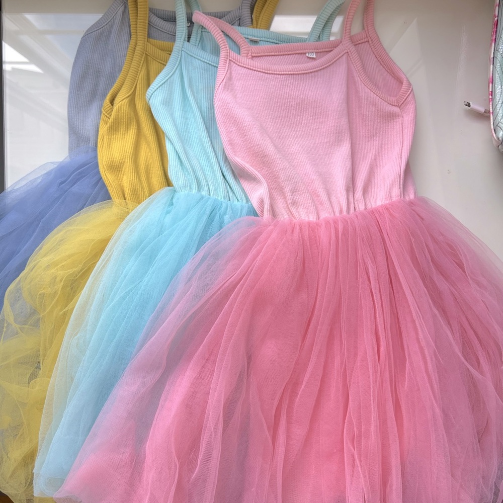 Four adorable spaghetti strap dresses with tutus 2t-3t